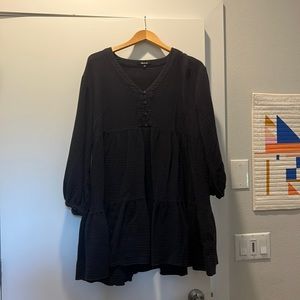 madewell navy tiered short cotton dress